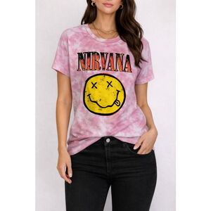 Nirvana Pink Tie Dye Smiley Face Band T-Shirt Small Grunge Alt Rock